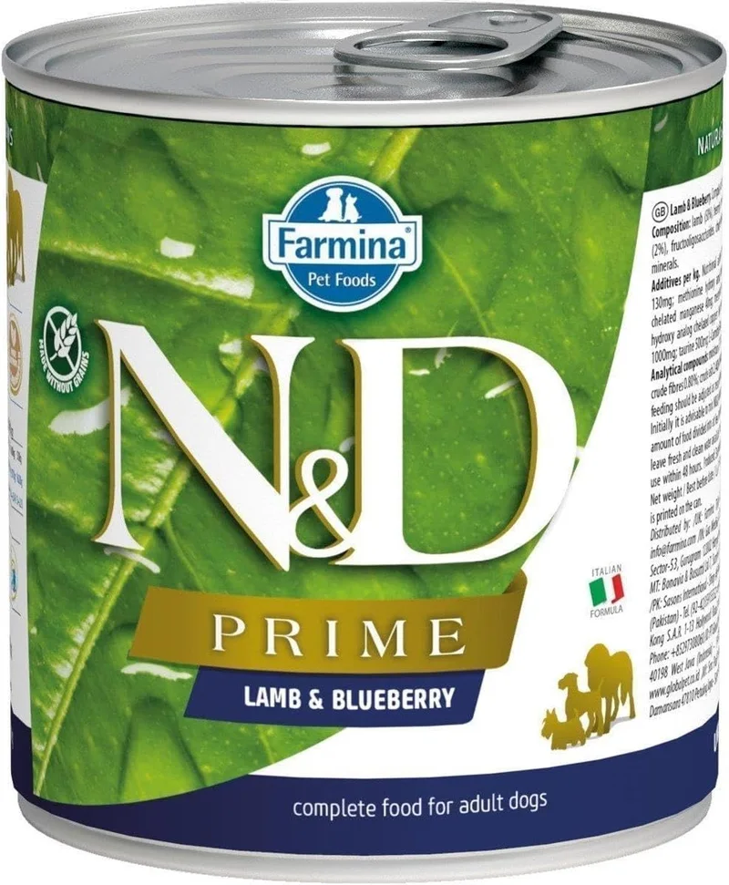 Farmina N&D Prime طعام للكلاب بلحم الضأن واليقطين والتوت الأزرق — 285 غ — صورة المنتج المقدمة